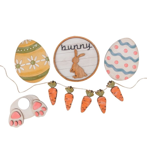 BINGLI Hand-Painted Wooden Easter Tiered Tray Decor Set - Spring Home Decor Signs with Bunny Motifs for Kitchen Counter, Entryway Console & Coffee Table Displays ﻿