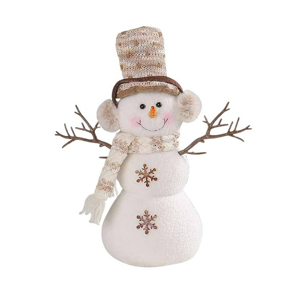 BINGLI Handmade Christmas Sitting Snowman Indoor Decorations Animated Xmas Snowman Plush Presents Holiday Party Gift Tabletop Christmas Decorations