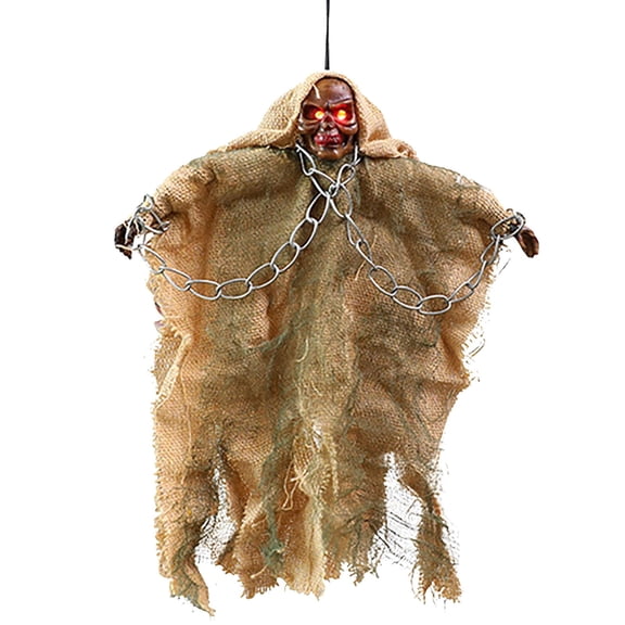 BINGLI Hanging Animated Skeleton Ghost with Creepy Scream Glowing Eyes Halloween Decoration Props for Home Bar Restaurant Décor Horror Hanging Ghost