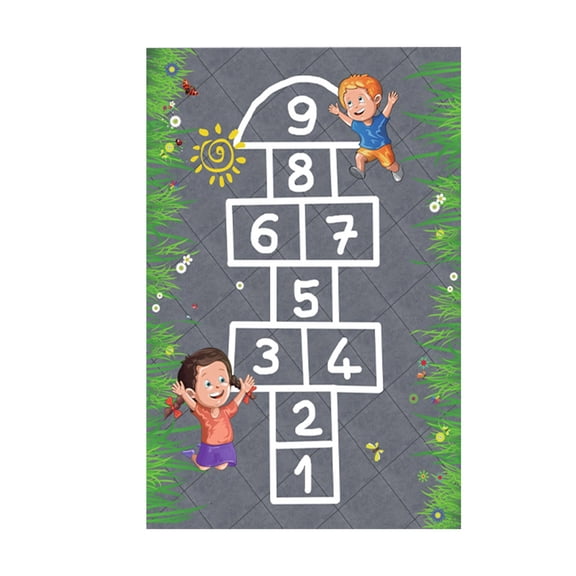 BINGLI Hop and Count Hopscotch Rug, Kids Floor Play Area Rug Game Carpet Crawl Jump Mat, Children Numbers Learning Non-Slip Rug, Great for Ages 3 to 7 Boys Girls, Home Decor