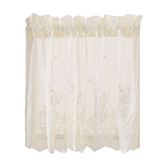 BINGLI Lace Cafe Curtains 24 Inch Length, Vintage Country Floral Embroidered Short Lace Curtains 1 Panel Set for Kitchen Window, Rod Pocket Privacy Sheer Kitchen Curtains, 26 x 24 Inches