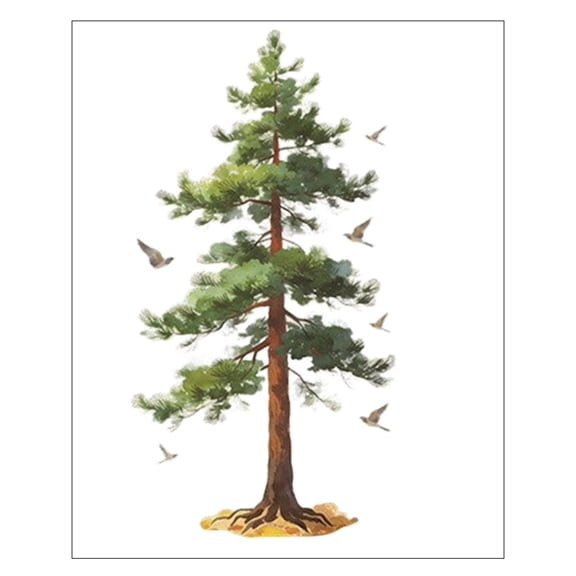 BINGLI Large Pine Tree Wall Stickers Green Trees Wall Decals Peel and Stick Watercolor Birds Nature Giant Trees Decor Woodland Forest Sticker Green Tree Stickers for Living Room Bedroom Home Decor