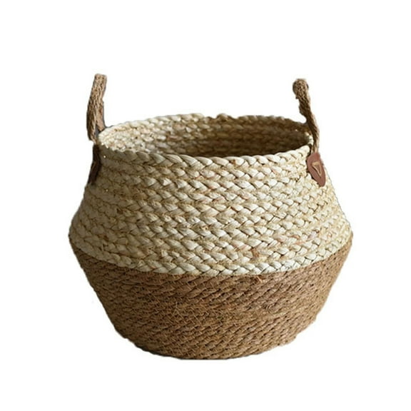 BINGLI Large Seagrass Rope Woven Storage Basket with Handles - Tall Wicker Hamper for Living Room Toys Blankets Baby Laundry, Natural Decorative Organizer, 3 Size Options