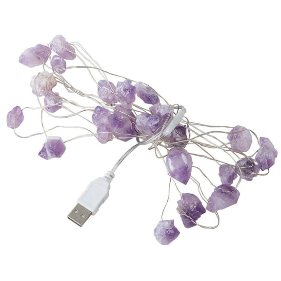 BINGLI Natural Amethyst Decorative Lights String Lights Raws Stones 30 LEDs with Remote Control, Hanging Hea‘ling Reikis Ornaments with Multiple Types Family Party,Daily Use