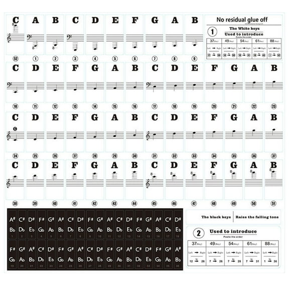 BINGLI Piano Keyboard Stickers for 88/61/54/49 Key, Piano Keyboard Stickers for Kids Learning Piano, Transparent and Removable Piano Key Labels Notes