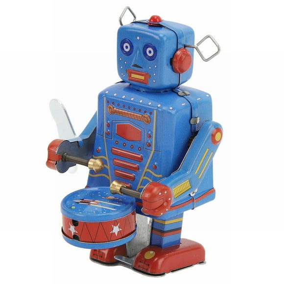 BINGLI Retro Robot Clockwork Toy, Iron Wind up Robot Toy Vintage Wind Up Tin Toy Dancing Robot Classic Robot Drum Wind up Robot Tin Clockwork for Adult Collection Decoration