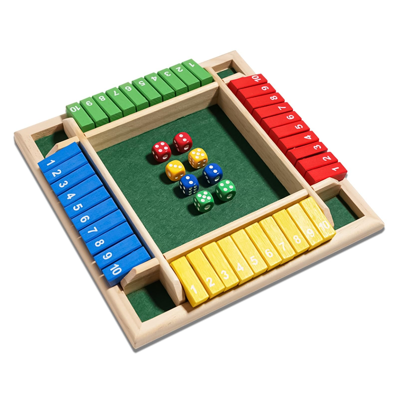 BINGLI Shut The Box Dice Game 1-4 Players 10 Numbers Wooden Dice Game ...