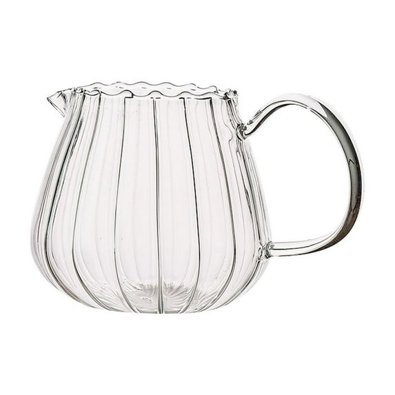 BINGLI Small Glass Pitcher, Elegant Wave Shaped Glass Creamer Pitcher, Coffee Milk Creamer Pitcher, Serving Milk Frothing Pitcher, Glass Tea Pitcher, Milk Frother Cup Creamer Jug for Kitchen