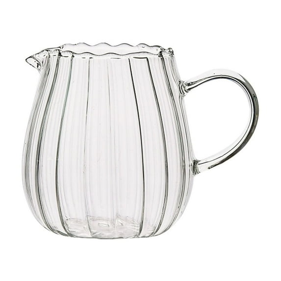 BINGLI Small Glass Pitcher, Elegant Wave Shaped Glass Creamer Pitcher, Coffee Milk Creamer Pitcher, Serving Milk Frothing Pitcher, Glass Tea Pitcher, Milk Frother Cup Creamer Jug for Kitchen