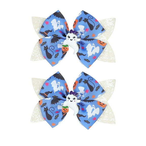 BINGLI Spooktacular Halloween Hair Accessories For Girls Pumpkin Cat Bow Clips 2pc with Multiple Styles Student Party,Daily Use