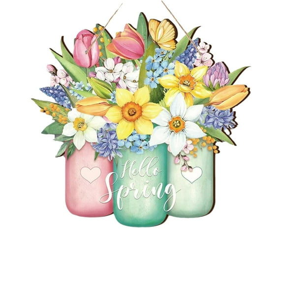 BINGLI Spring Wreaths for Front Door Wooden Spring Door Hanging Hello Lily Door Sign Wooden Springs Door Hanger Colorful Springs Hanging Decorations for Easter Party Farmhouse Porch Decor