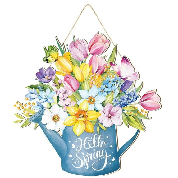 BINGLI Spring Wreaths for Front Door Wooden Spring Door Hanging Hello Lily Door Sign Wooden Springs Door Hanger Colorful Springs Hanging Decorations for Easter Party Farmhouse Porch Decor