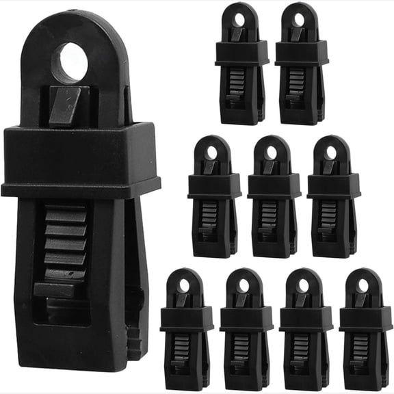 BINGLI Tarp Clips Heavy Duty Lock Grip, 10Pcs Tarp Clip, Multipurpose Fix Tarp Clamps for Awnings, Camping Tent, RV Canopies, Shade Cloth & Tarp Tie Down Clips (10PCS-Black)