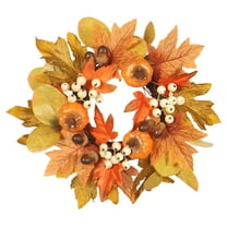 BINGLI Thanksgiving Candle Rings, Fall Candle Rings 12 Inch Fall Candle Wreath with LED String Light Maple Leaves and Berries Thanksgiving Candle Holders for Halloween Decor, Fall Candle Wreath