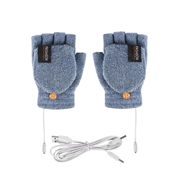 BINGLI Unisex USB Winter Hands Gloves Heating Rechargeable Heated Fingerless Gloves for Men and Women Mitten Winter Hands Warm Laptop Gloves Half Heated Fingerless Heating Knitting