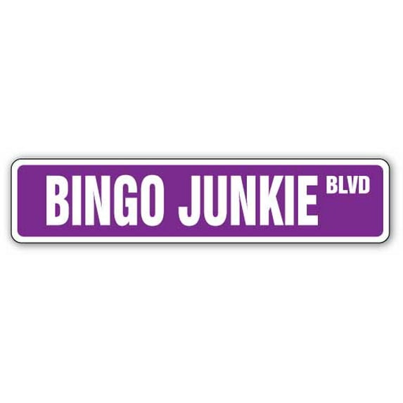 BINGO JUNKIE Street Sign grandma game set cards ball | Indoor/Outdoor | 36" Wide