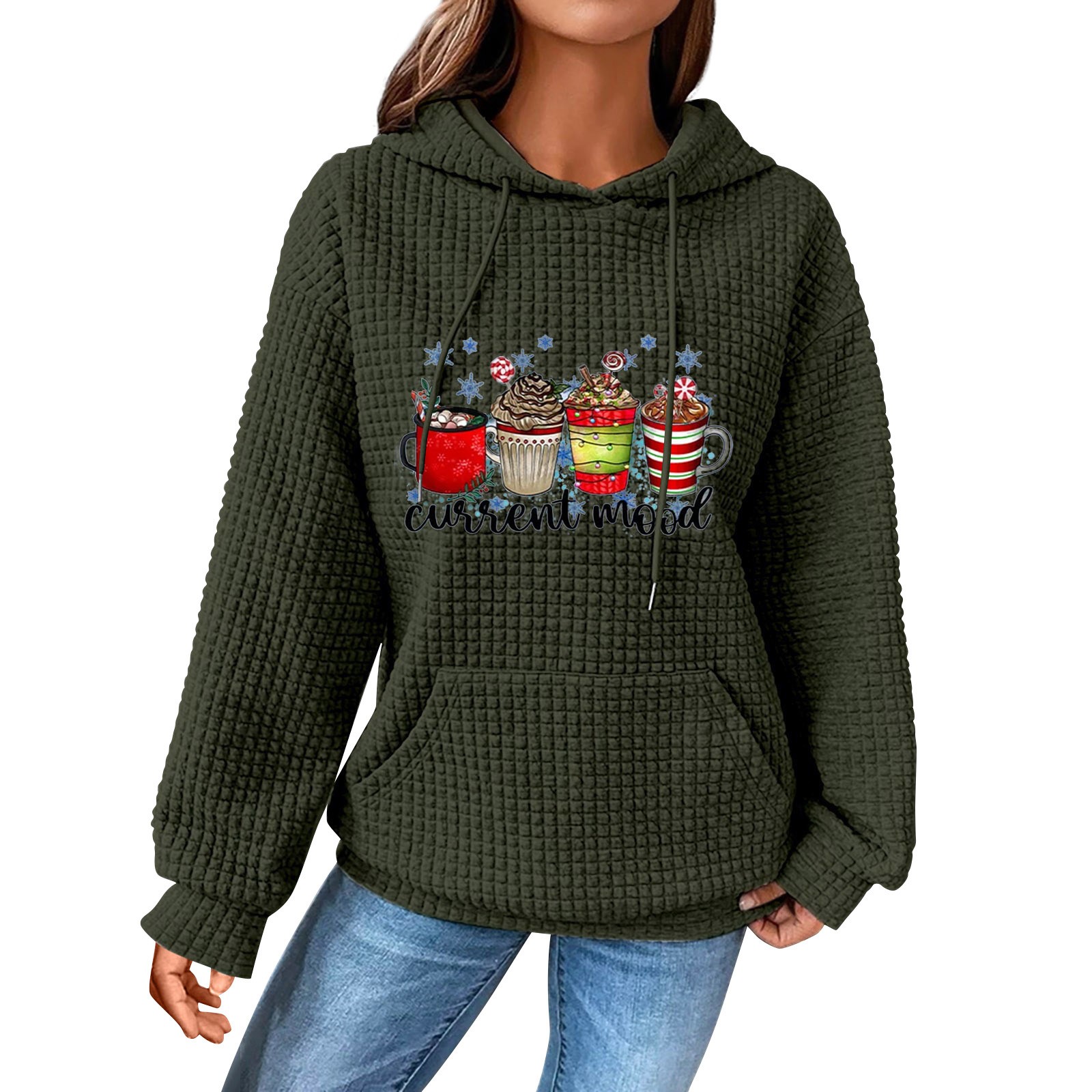 BINGRUIGS Blanket Hoodie Women's Hooded Sweatshirt Christmas Milk Tea