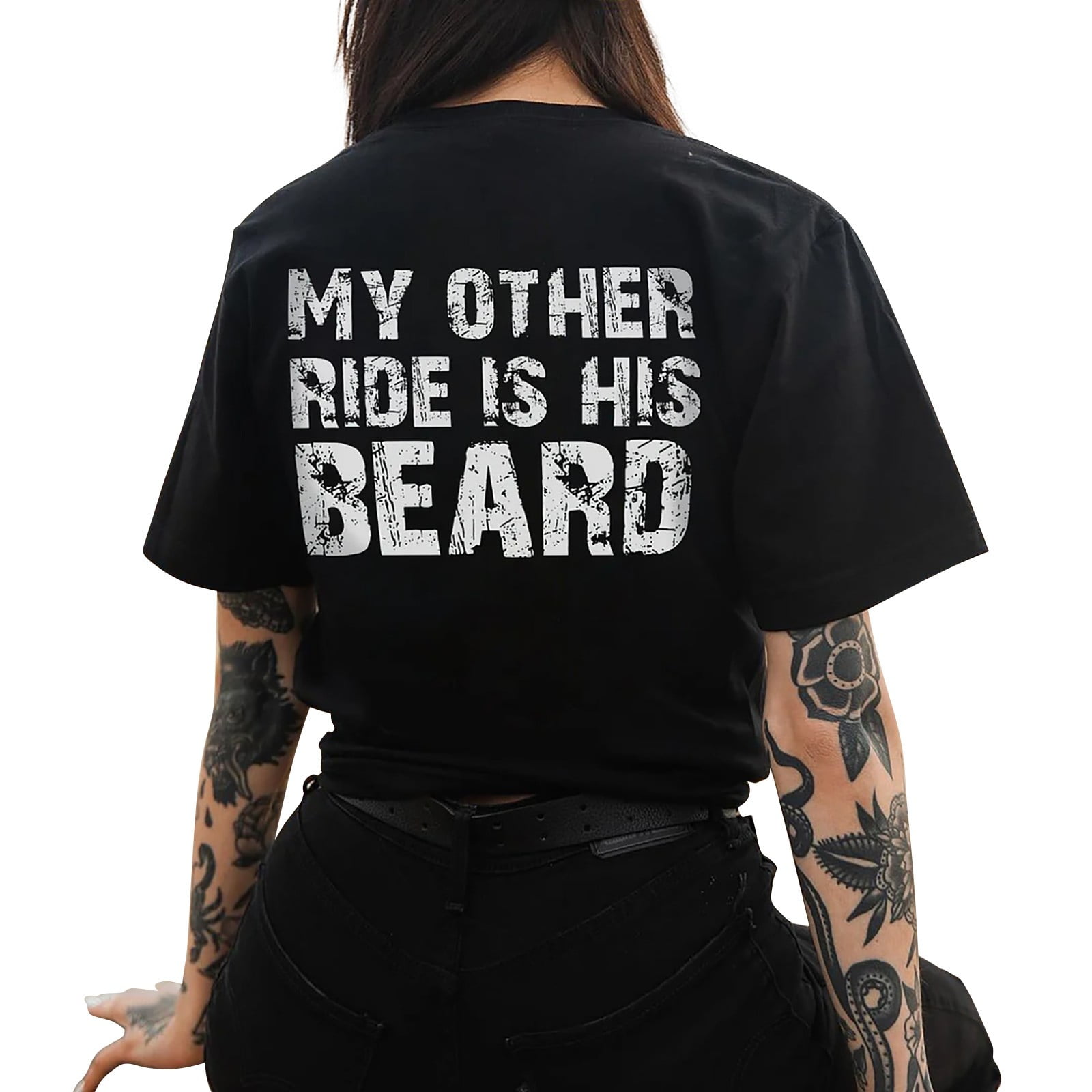 BINGRUIGS Casual Tops For Women My Other Ride Is His Beard Large