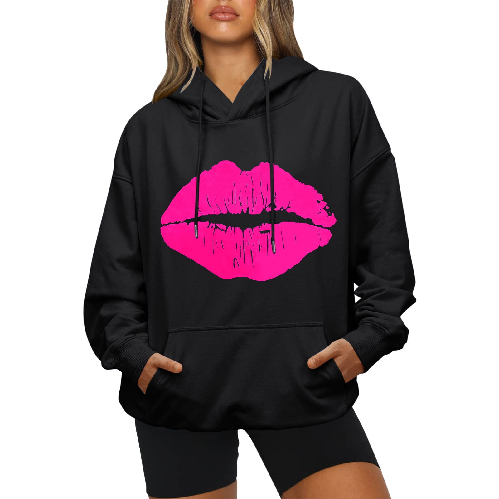 BINGRUIGS Cropped Hoodie Women Ladies Casual Fall Winter Pocket