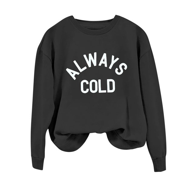 BINGRUIGS Cropped Hoodie Women's ALWAYS COLD Letter Casual Loose Round