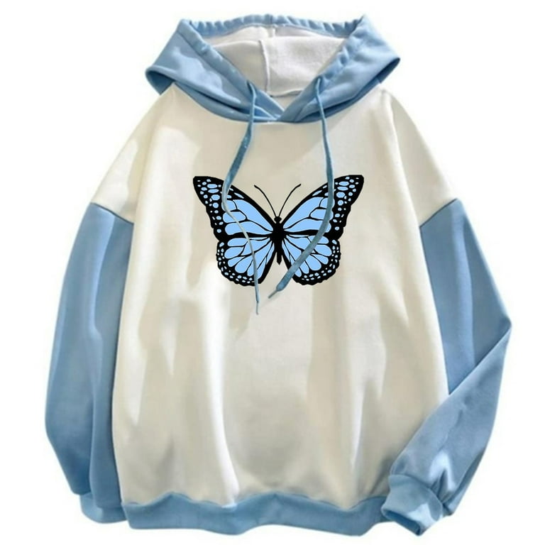 BINGRUIGS Faith Over Fear Hoodie Women Casual Long Sleeve Butterfly Print Drawstring Pullover Hoodie Color Block Sweatshirt Tops Pullover Knitted Hoodie Womens Sports Hoodie Walmart