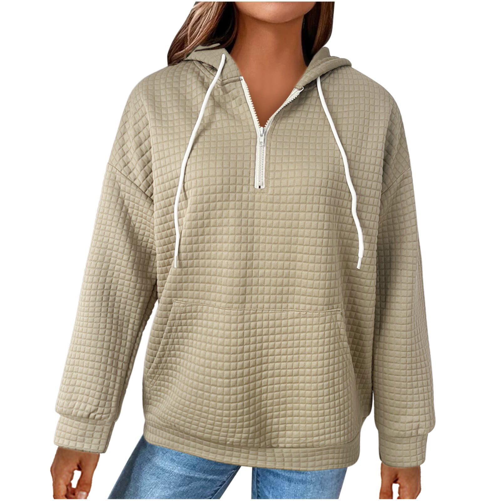 BINGRUIGS Half Zip Sweatshirts Cropped Hoodies Womens Quarter Zip Up