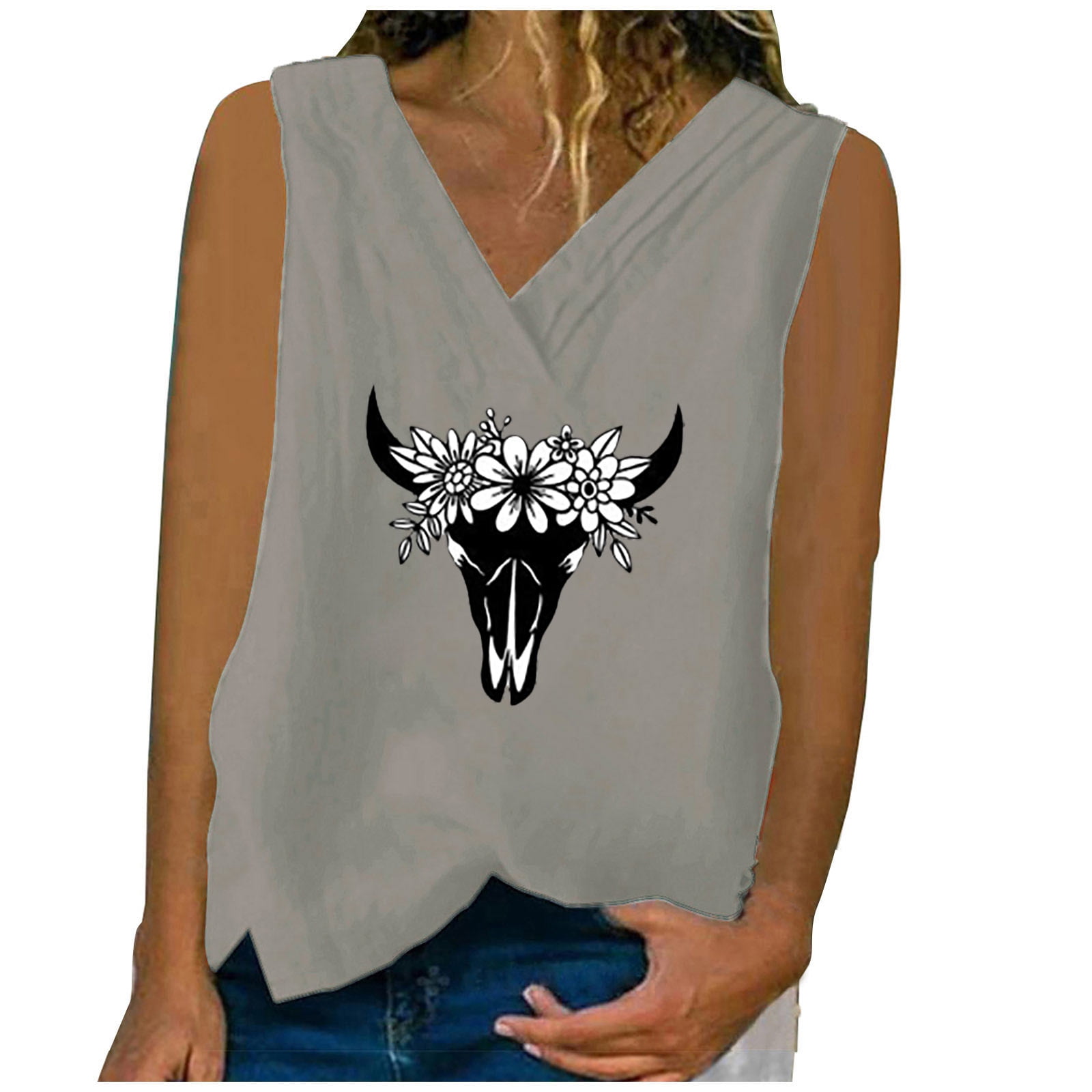 BINGRUIGS Women Tops Womens Loose Soft Sleeveless V Neck Cotton Linen