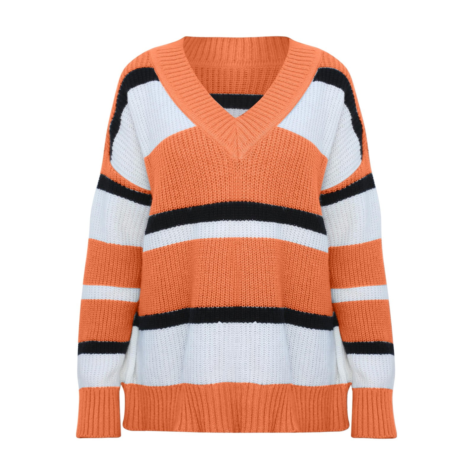 BINGRUIGS Women's Pullover Sweater Border Large Size Women's Clothing