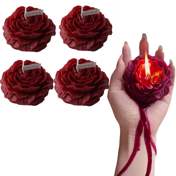 BINGTAOHU 4 Pcs Low Temperature Candles Wine Red Rose Flower Shaped Scented Candles Adult Low Heat Body Safe Candles Wax Play
