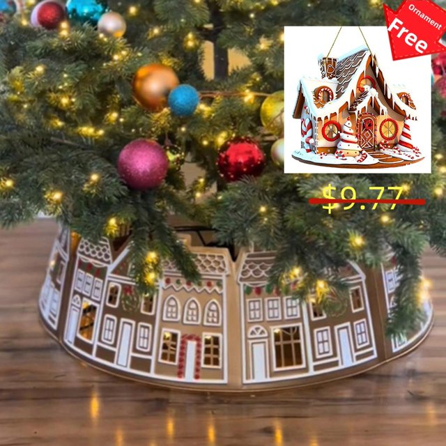 BINGTAOHU Christmas Tree Collars Gingerbread House Tree Skirt Decor LED