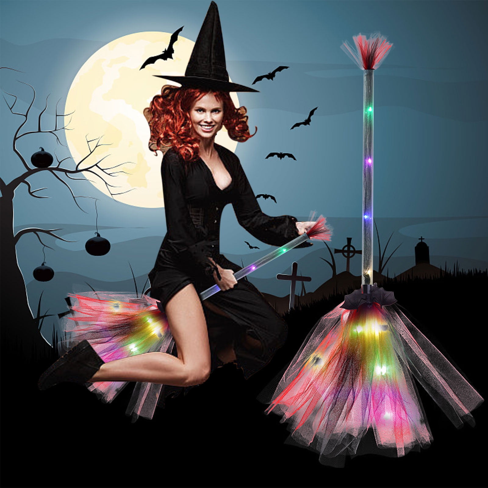 BINGTAOHU Flying Witch Halloween Decor On Broom Halloween Witches