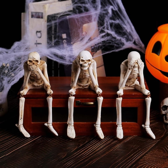 BINGTAOHU Halloween Decoration Statues Skeleton Collectible See Speak Hear No Evil Skull Figurines