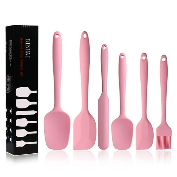 BINHAI Silicone Spatula Set - Pink 6 Piece Non - Stick Rubber Spatula with Stainless Steel Core - Heat-Resistant Spatula Kitchen Utensils Set for Cooking, Baking and Mixing