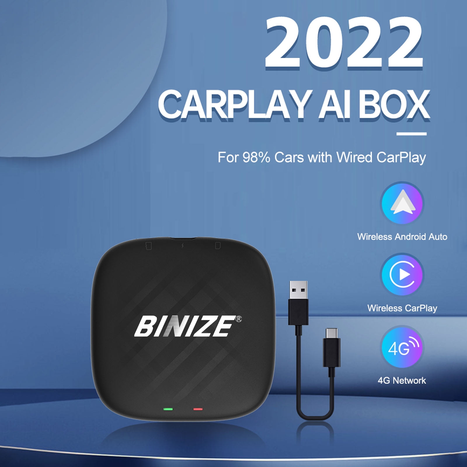 BINIZE Wireless Android Auto & Wireless CarPlay Ai Box with  Spotify/Netflix/YouTube Comes with Android 11.0 System, 4G Network/Google  Play/Built-in GPS - Walmart.com