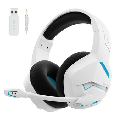 BINNUNE 2.4G Wireless Gaming Headset with Microphone for PS5 PS4 PlayStation Nintendo Switch Lite Steam Deck, over Ear Bluetooth Game PC Headphone Wired Gamer Earphone for iPad, White