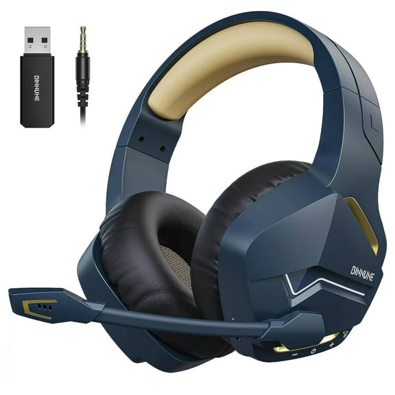 BINNUNE PC Wireless Gaming Headset with Microphone for PS5 PS4 PlayStation Nintendo Switch Lite Steam Deck, Over-Ear Bluetooth 2.4G Game PC Headphone Compatible with iPad Smartphone, Navy Blue