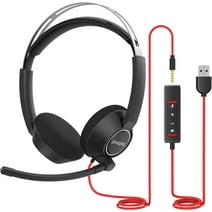 BINNUNE USB Stereo Headset with Mic for PC/ Office/ Call Center/ Zoom – Plug-and-Play Wired Headphones with in-Line Volume Control 3.5mm Jack for Laptop, Mac, Computer, Accessiories for Work, Office