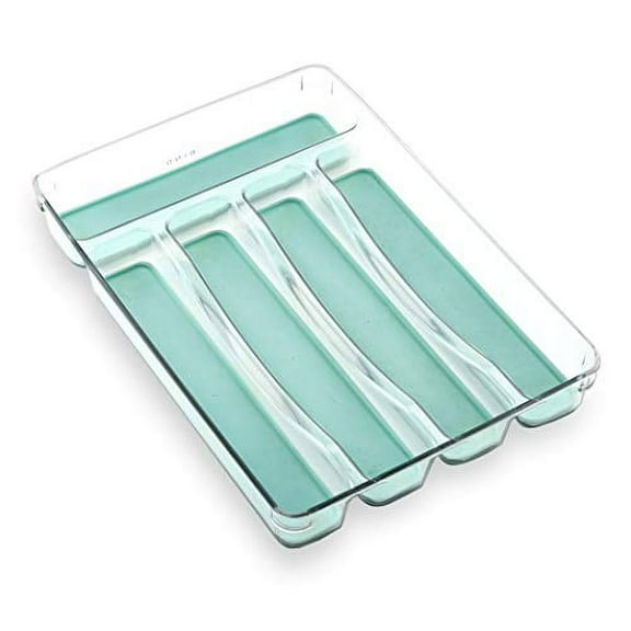 BINO 5-Slot Silverware Organizer, Aqua - Utensil Drawer Organizer with Soft Grip Lining