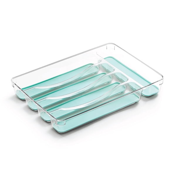 BINO Plastic 9” x 13” x 1.75” 5-Compartment Silverware Organizer, Kitchen Drawer Organizer, Aqua