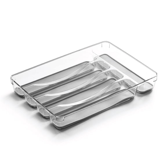 BINO Plastic 9” x 13” x 1.75” 5-Compartment Silverware Organizer, Kitchen Drawer Organizer, Light Gray