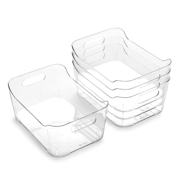 BINO The Soho Collection Plastic Organizer Bins, Multi-Use Storage Containers, Small, Clear, 4 Pack