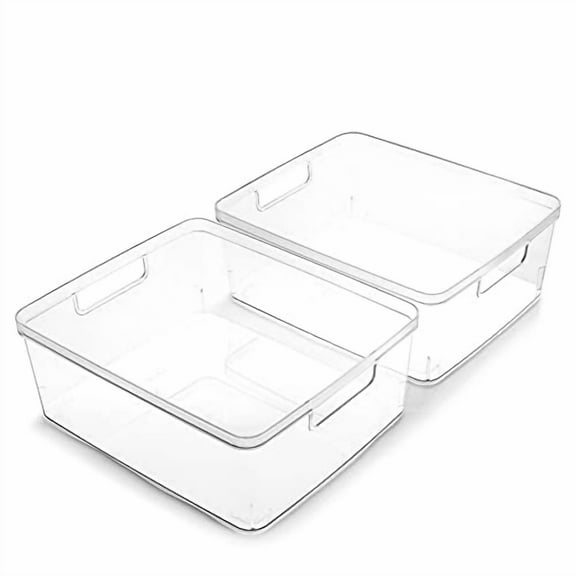BINO | Plastic Storage Bins, Medium - 2 Pack | THE LUCID COLLECTION | Multi-Use Built-In Handles | BPA-Free | Clear Storage Containers | Fridge Organizer | Pantry & Home Organization