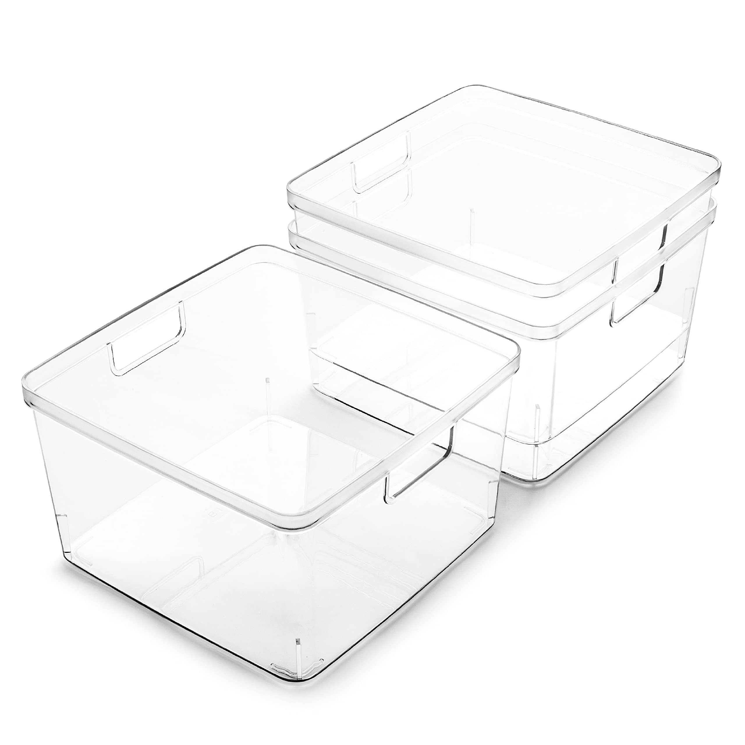 Clear BPA-Free Square Plastic Storage Bins with Handles - 3 Pack