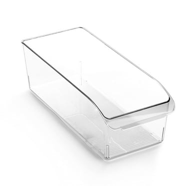 BINO Refrigerator, Freezer and Pantry Cabinet Storage Drawer Organizer Bin, Clear and Transparent Plastic Nesting Container for Home and Kitchen with Built-In Pull Out Handle, Large