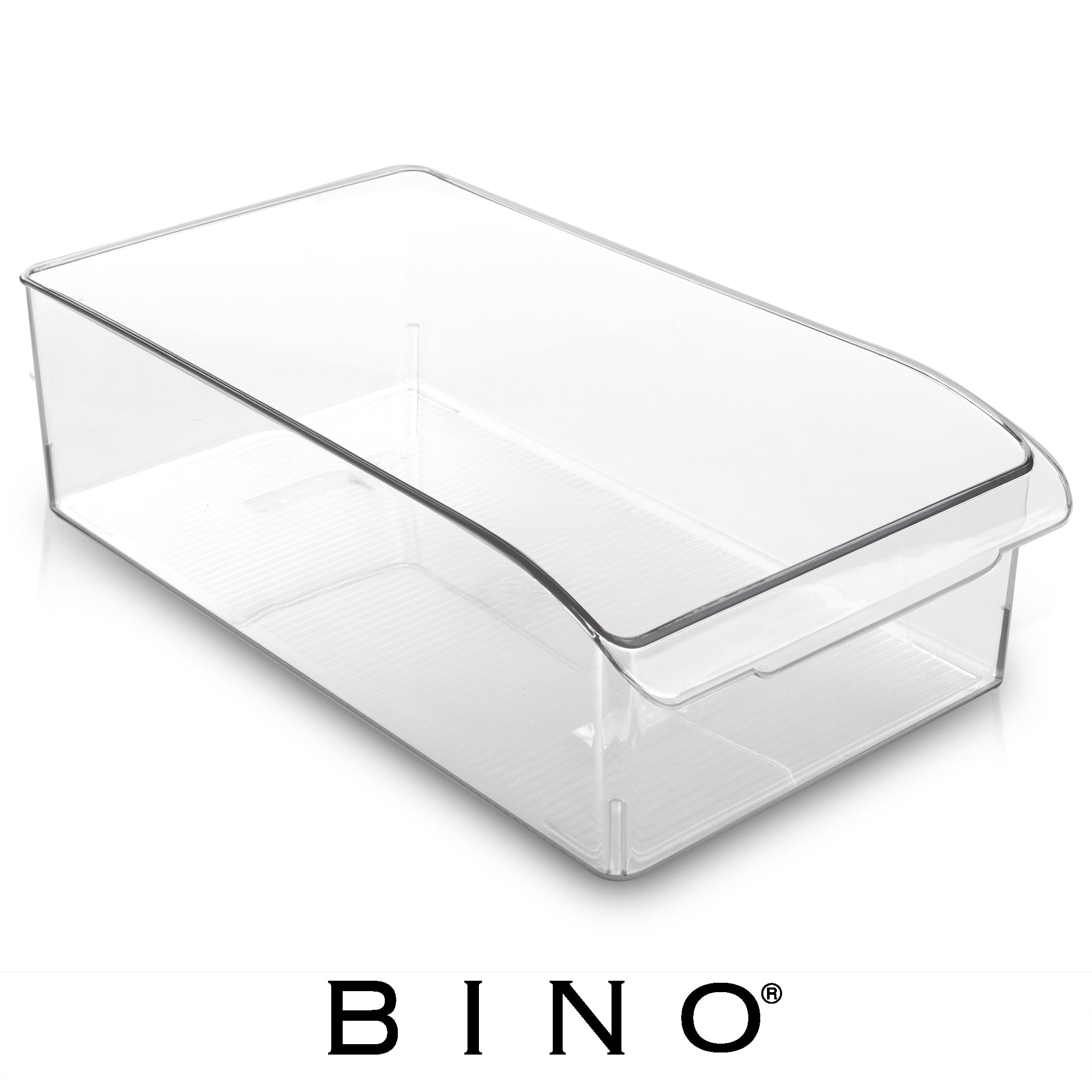 BINO Refrigerator, Freezer and Pantry Cabinet Storage Drawer Organizer Bin,  Clear and Transparent Plastic Nesting Container for Home and Kitchen with  Built-In Pull Out Handle, Large 