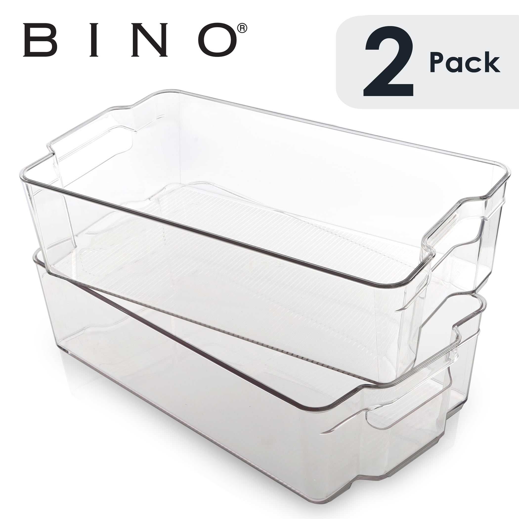 Bino | Plastic Storage Bins, Medium - 2 Pack | The Lucid Collection | Multi-Use Built-In Handles | BPA-Free | Clear Storage Containers | Fridge