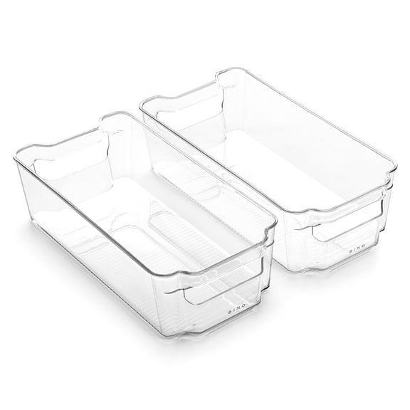 BINO | Stackable Storage Bins, Medium - 2 Pack|THE STACKER COLLECTION | Clear Plastic Storage Bins | Built-In Handles | BPA-Free | Containers for Organizing Kitchen Pantry | Multi-Use Organizer Bins