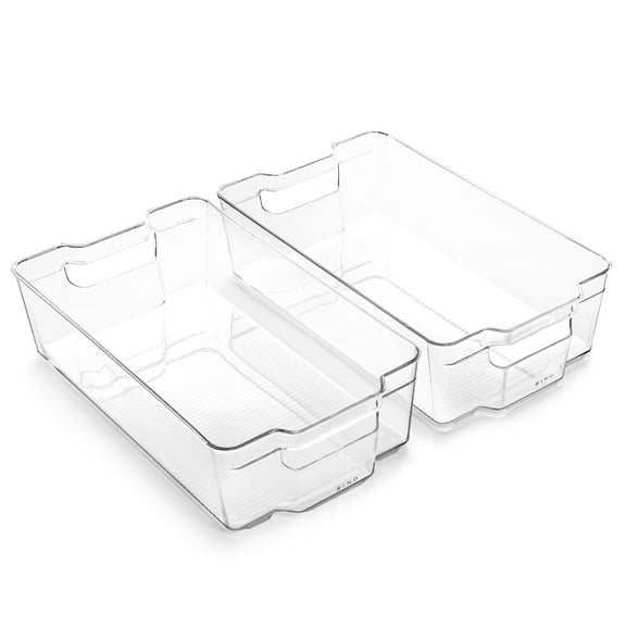 BINO | Stackable Storage Bins, X-Large - 2 Pack|THE STACKER COLLECTION | Clear Plastic Storage Bins | Built-In Handle | BPA-Free | Containers for Organizing Kitchen Pantry | Multi-Use Organizer Bins