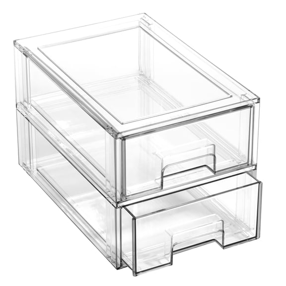 BINO The Crate Collection Plastic Storage Drawers, Stackable Storage Bins with Drawers, Small, Clear, 2 Pack