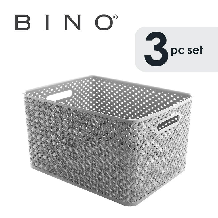 BINO Woven Plastic Storage Basket, Large– 2 PACK (Black) 